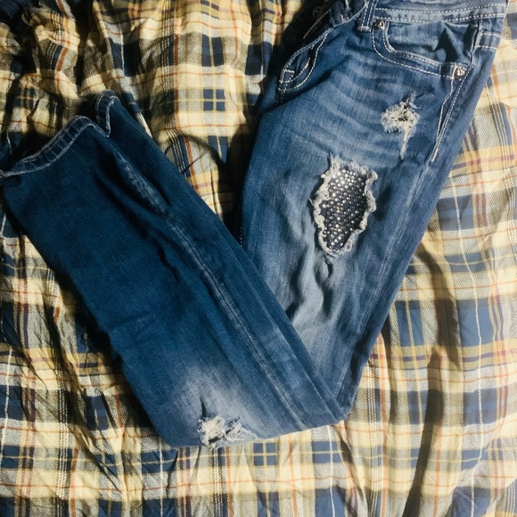 Miss Me Blue Boot Cut Jeans with Silver Accents - Picture 2 of 7